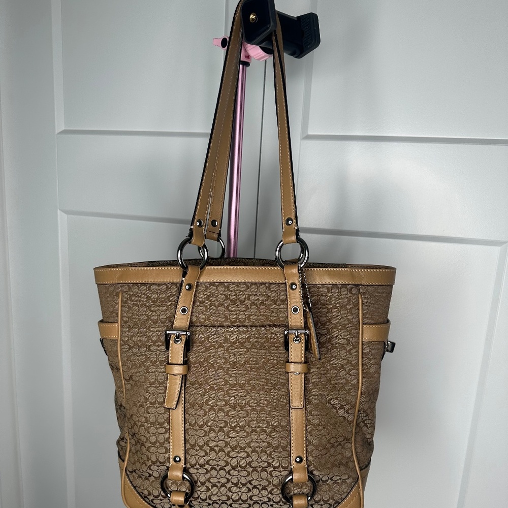 Coach Signature Small C Gallery Tote Bag with Leather Trim F12344
